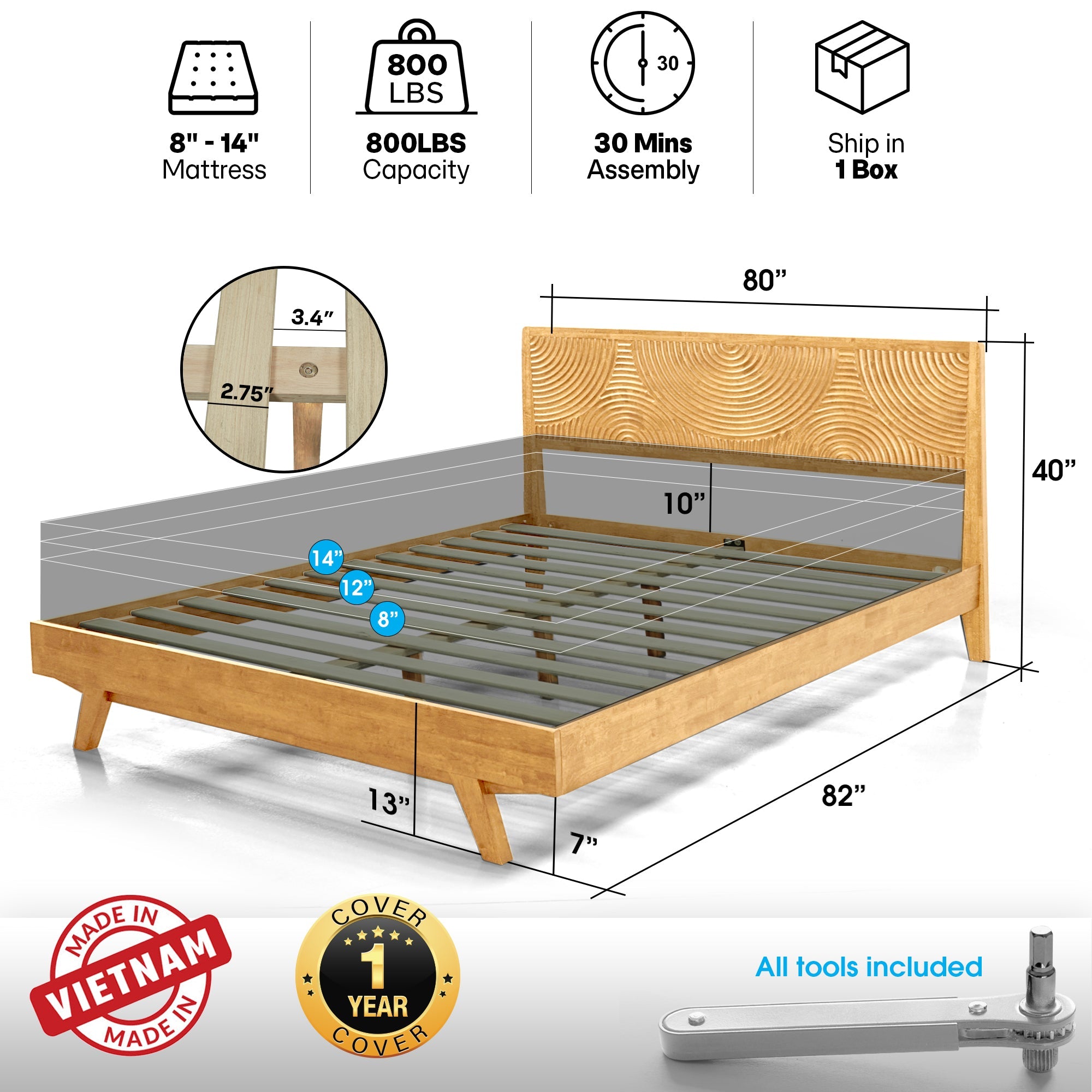 Harmony Solid Wood Bed Frame Megsu