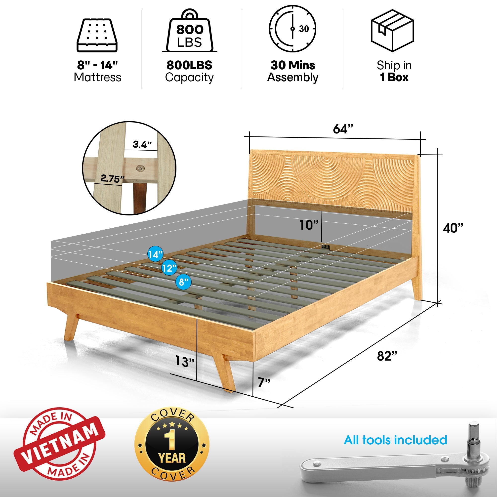 Harmony Solid Wood Bed Frame Megsu