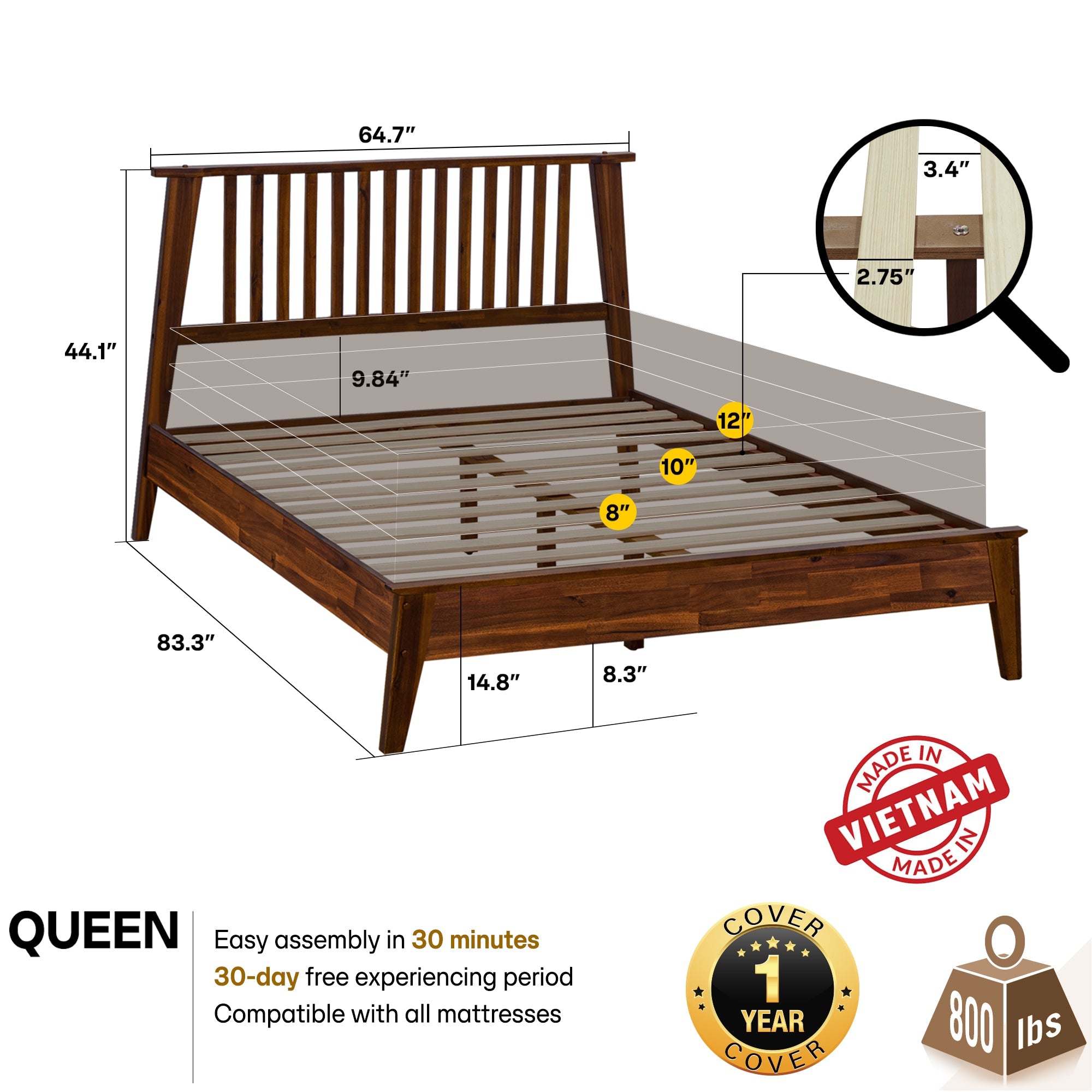 Kaylin Solid Wood Bed Frame Megsu