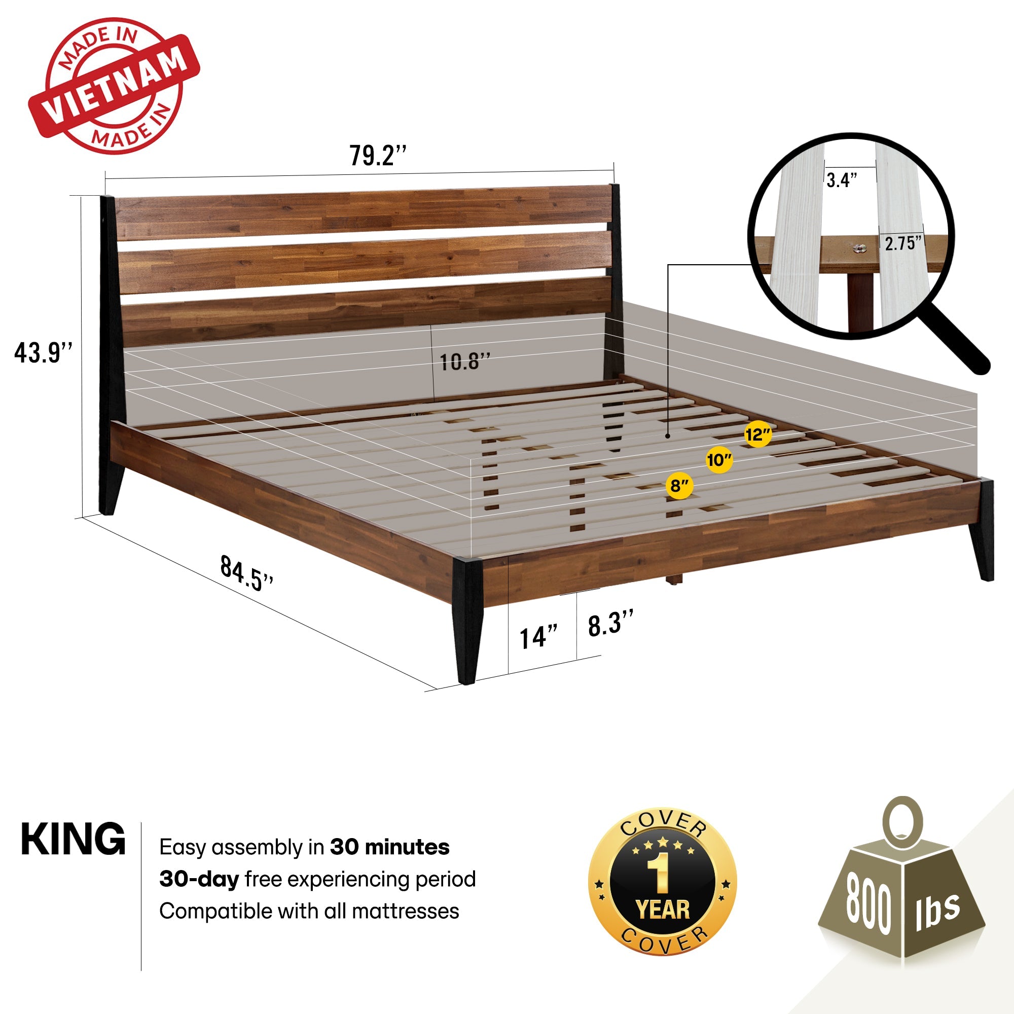 Emery Solid Wood Bed Frame Megsu