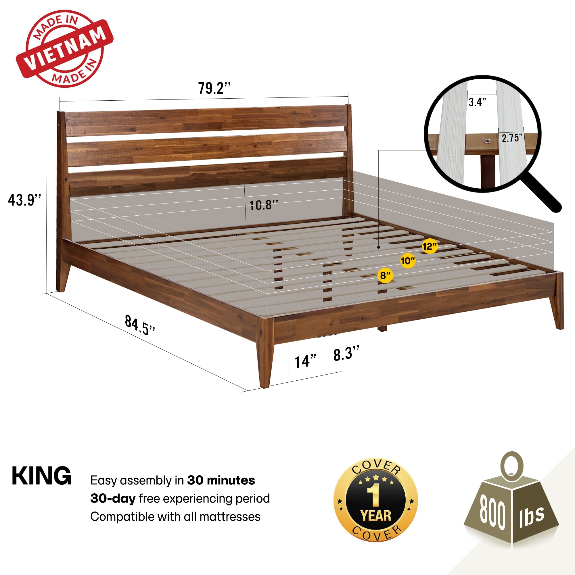 Emery Solid Wood Bed Frame Megsu