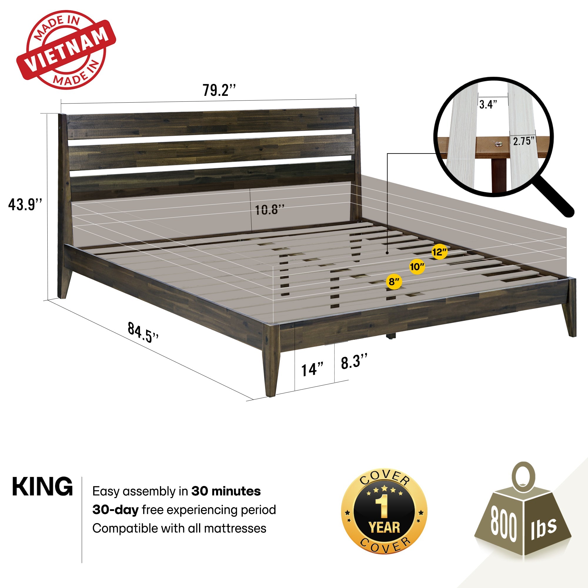 Emery Solid Wood Bed Frame Megsu