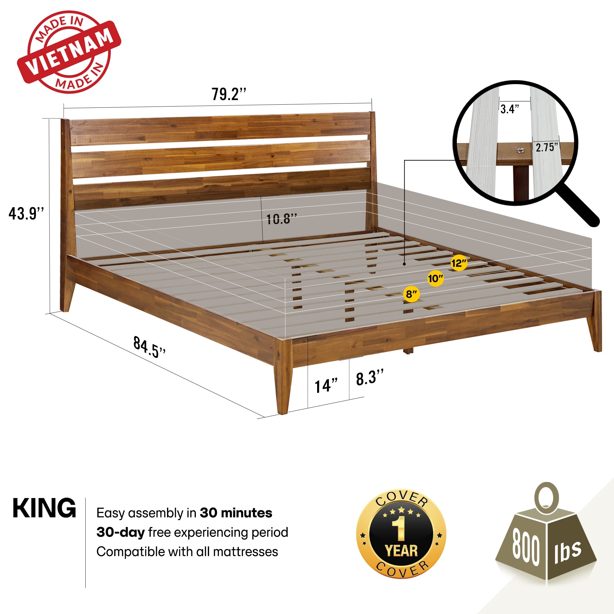 Emery Solid Wood Bed Frame Megsu