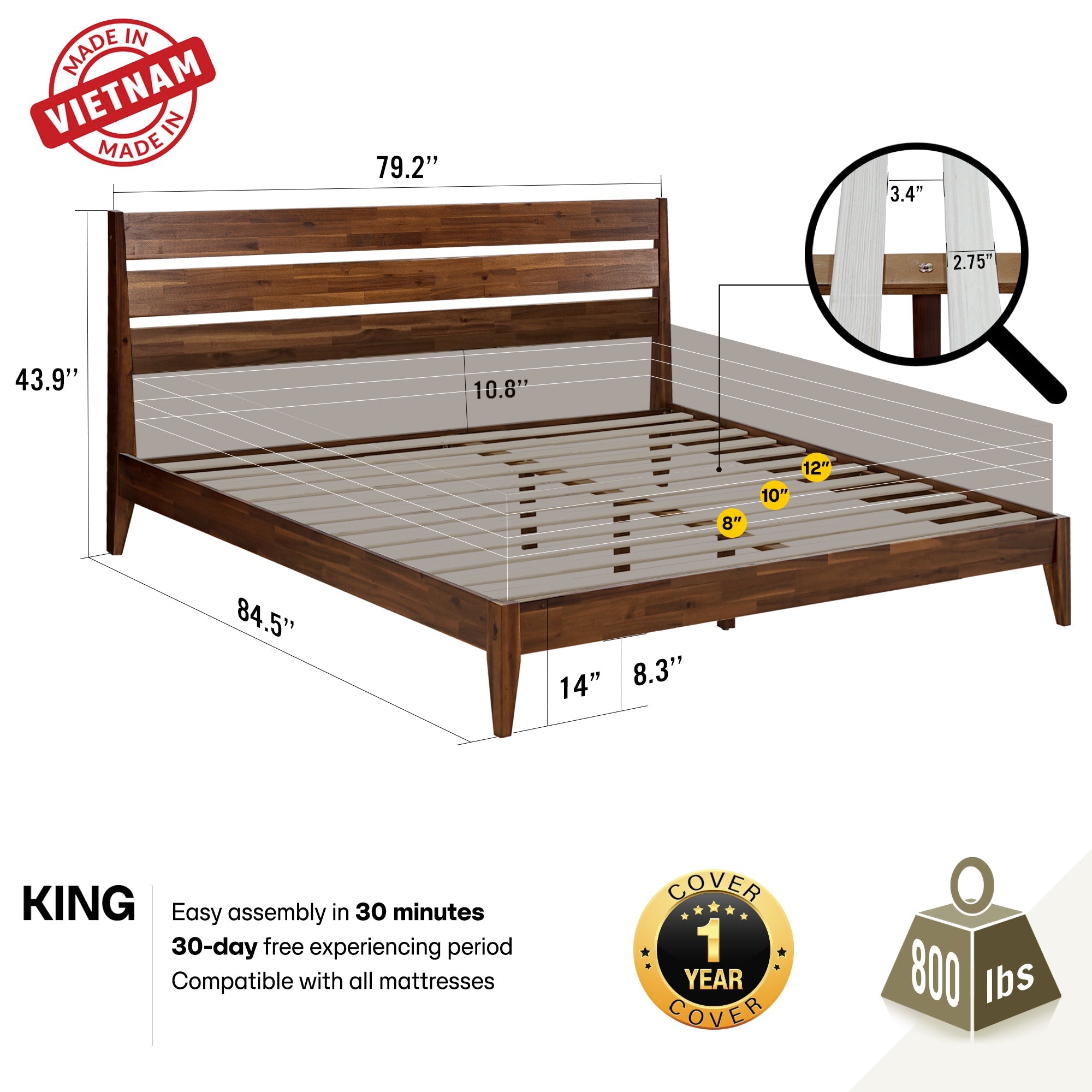Emery Solid Wood Bed Frame Megsu