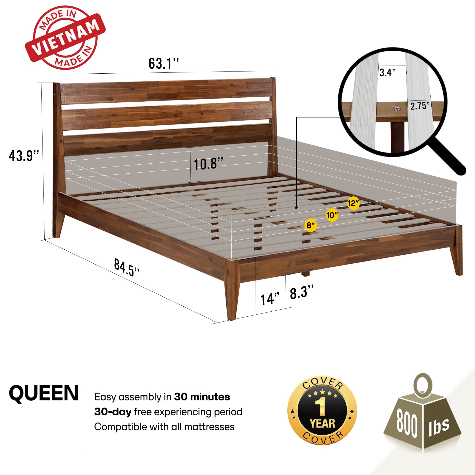 Emery Solid Wood Bed Frame Megsu
