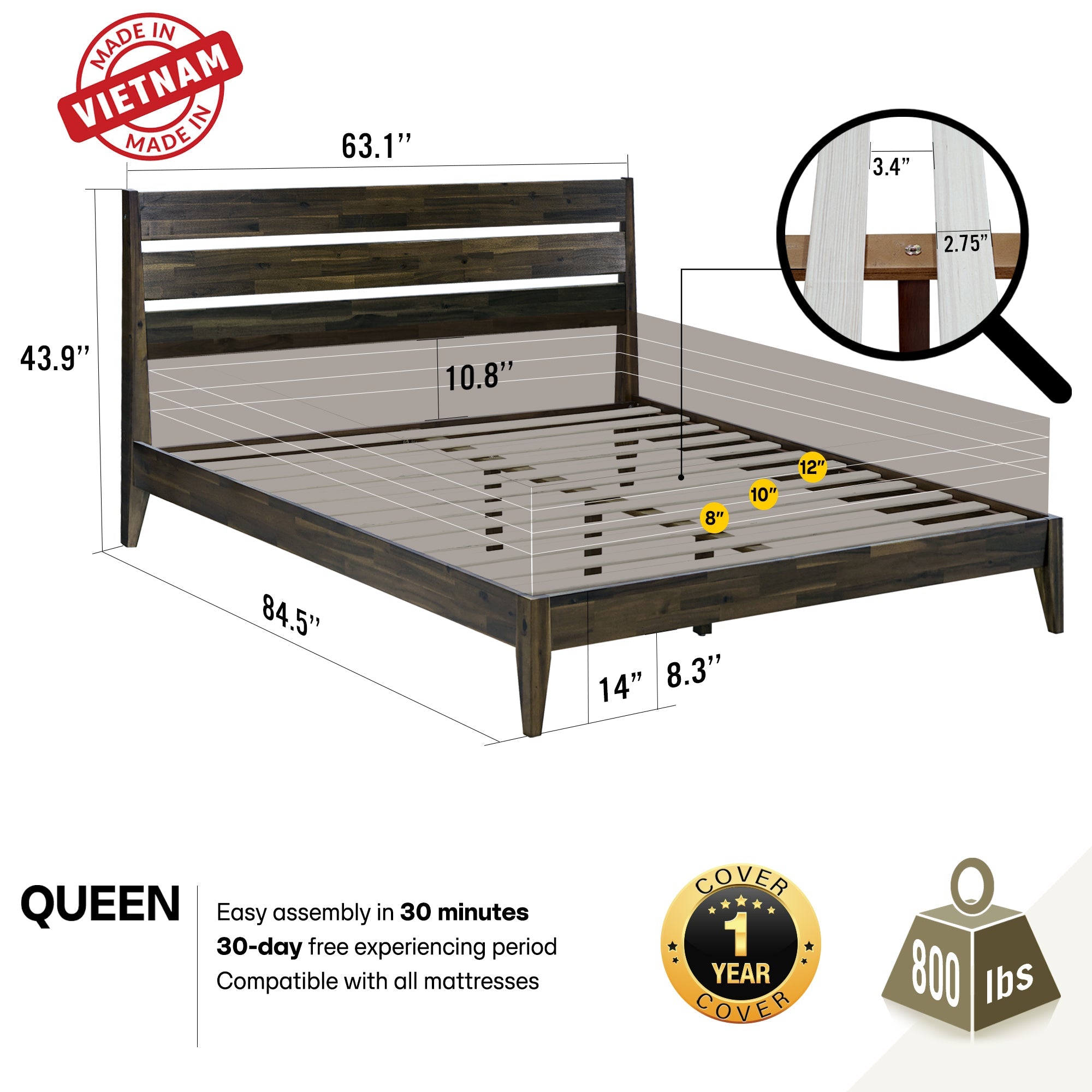 Emery Solid Wood Bed Frame Megsu