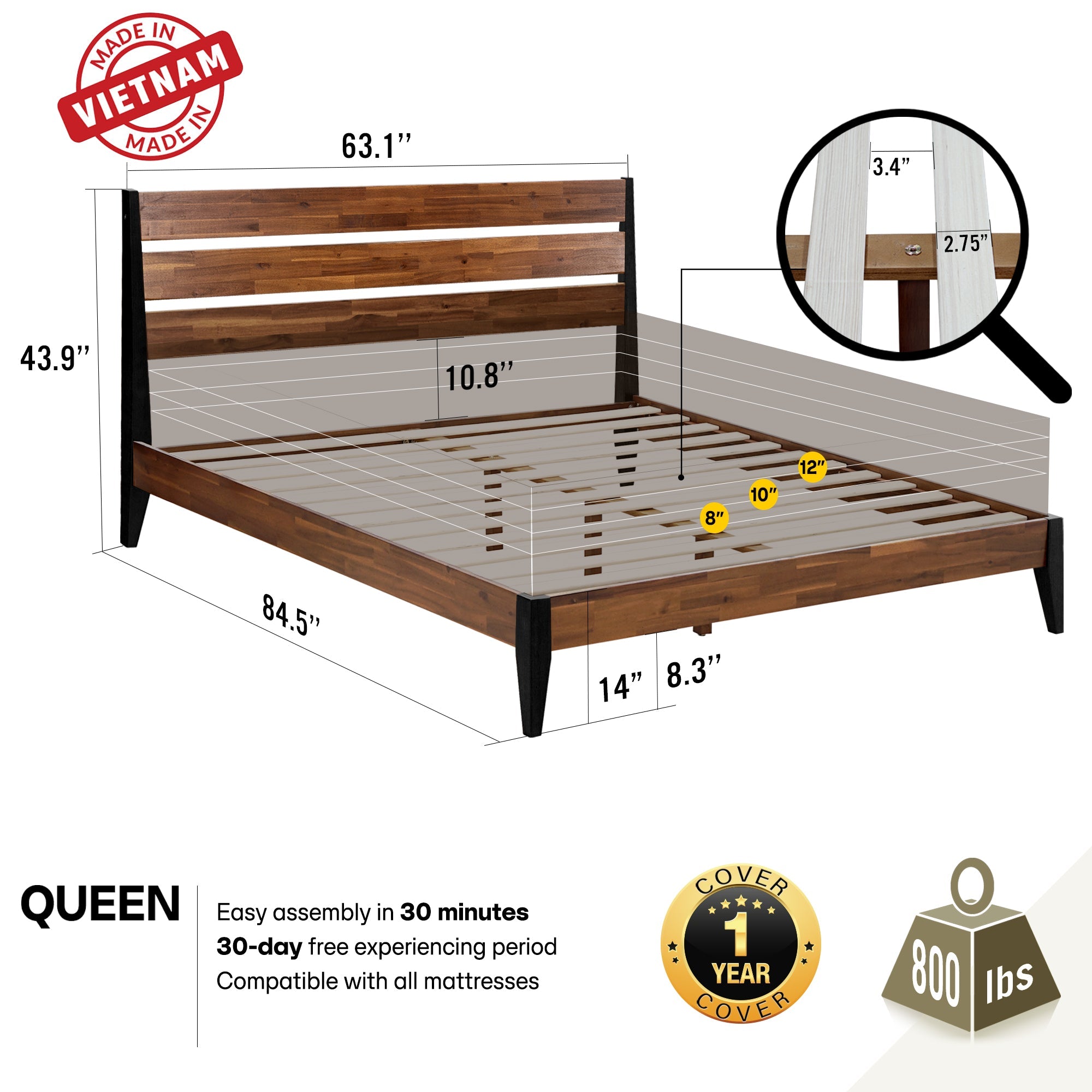 Emery Solid Wood Bed Frame Megsu