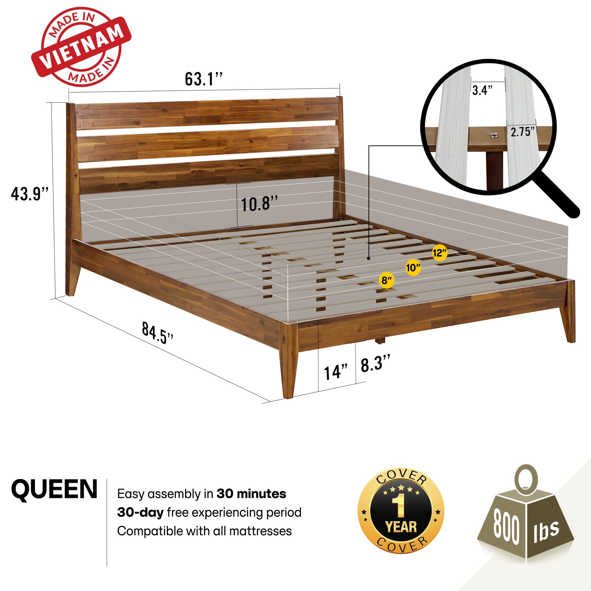 Emery Solid Wood Bed Frame Megsu
