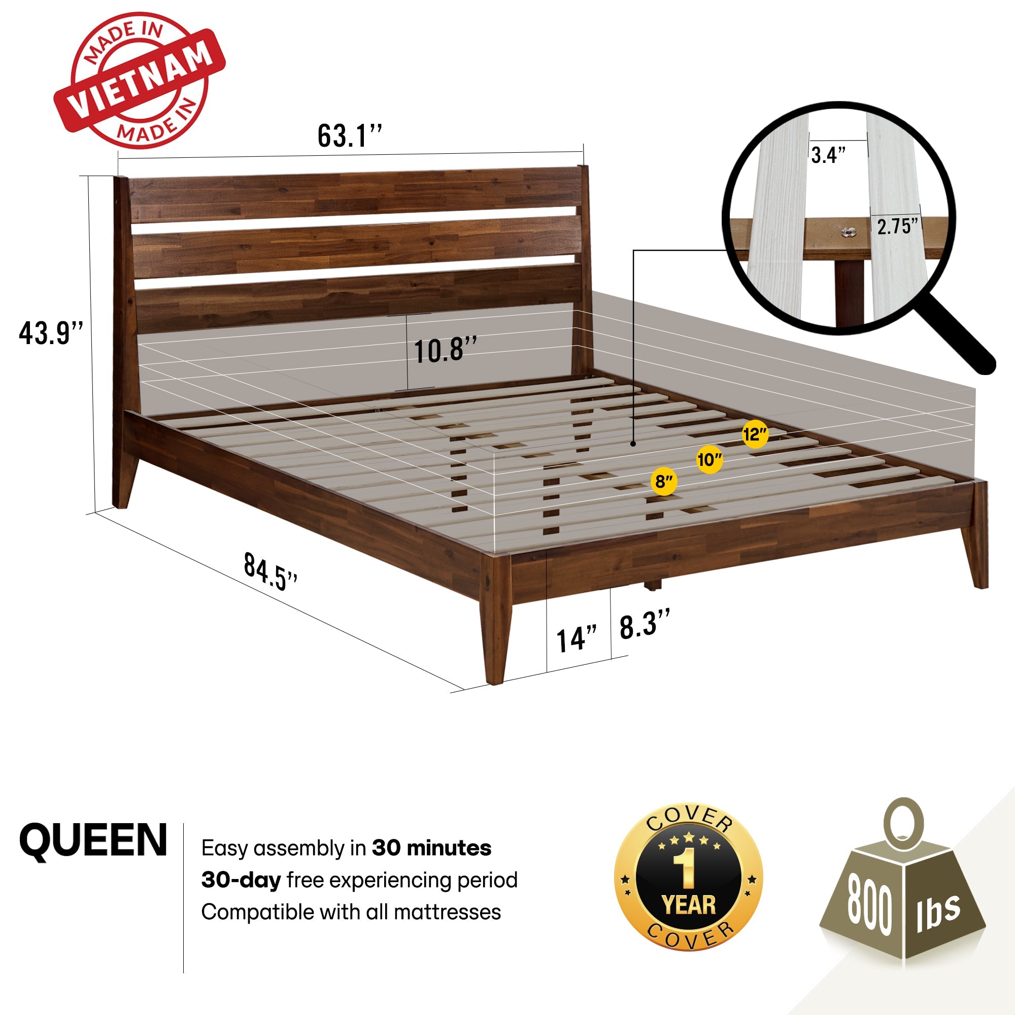 Emery Solid Wood Bed Frame Megsu
