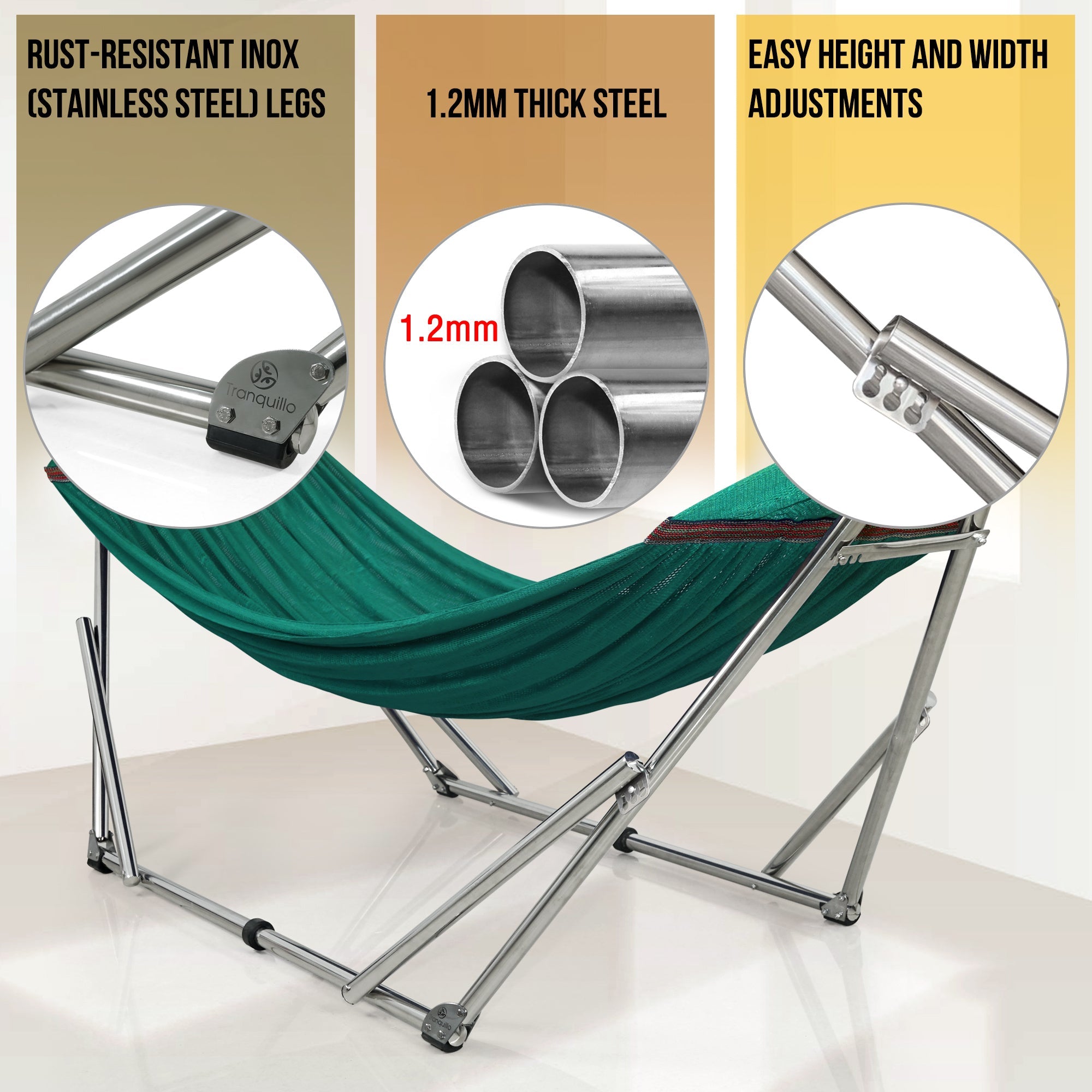 Tranquillo Original Stainless Steel Hammock Stand for Ultimate Relaxation Megsu