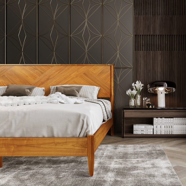 Panthera Solid Wood Bed Frame With Headboard Megsu