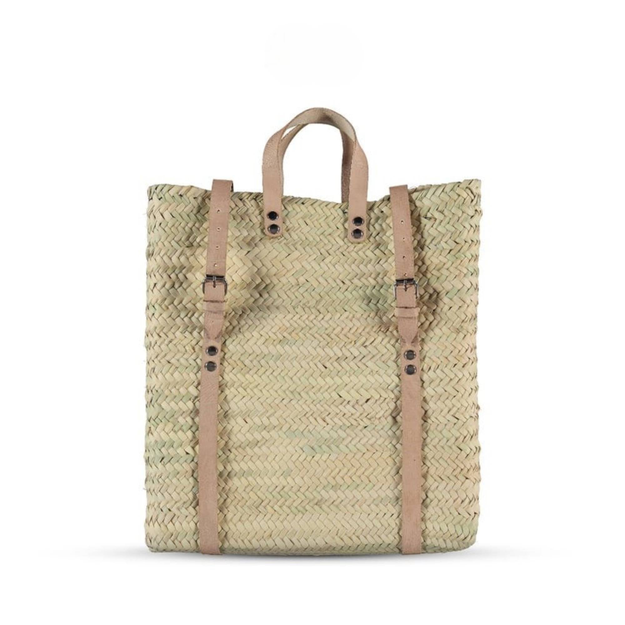 Beach Backpack Woven Palm Leaves Natural Color - LuxoraCraft