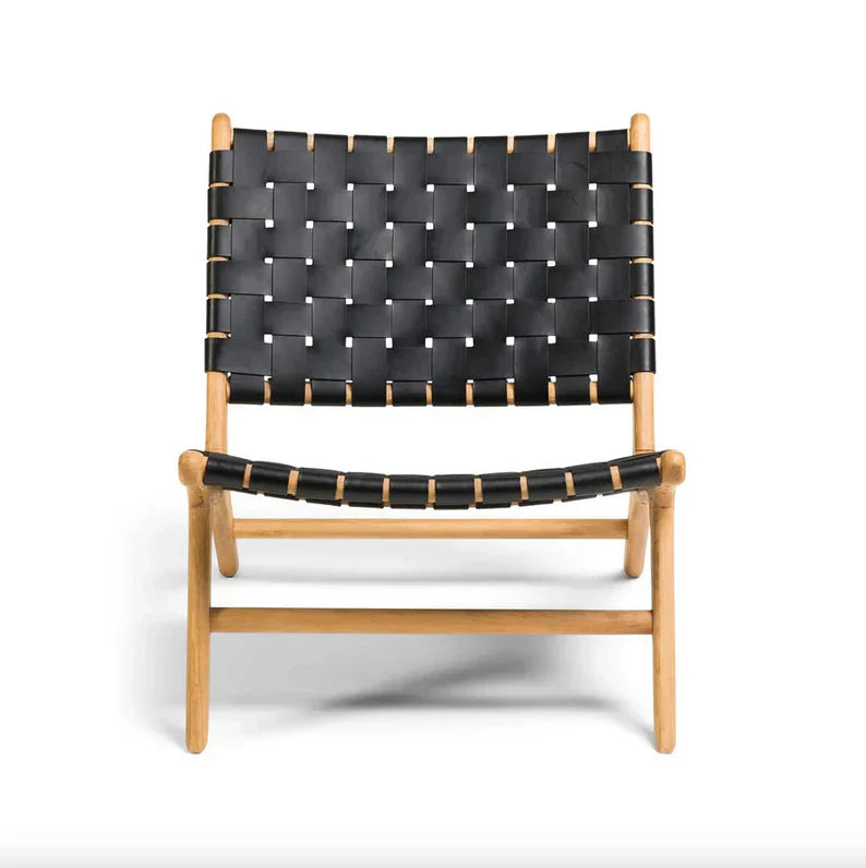 Black Full Grain Leather Lounge Chair Detail Morocco Craft - LuxoraCraft