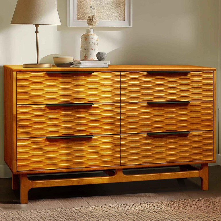 Elara Solid Wood Dresser with 6 Drawers Megsu