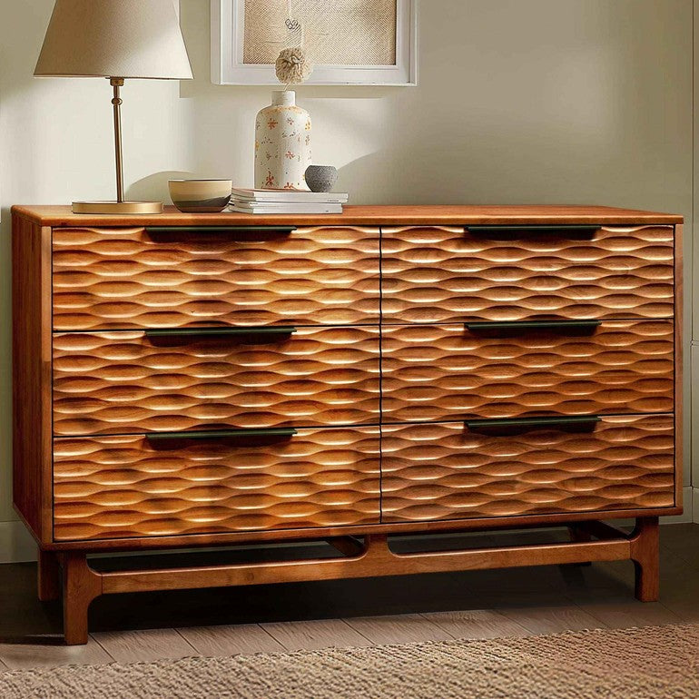 Elara Solid Wood Dresser with 6 Drawers Megsu