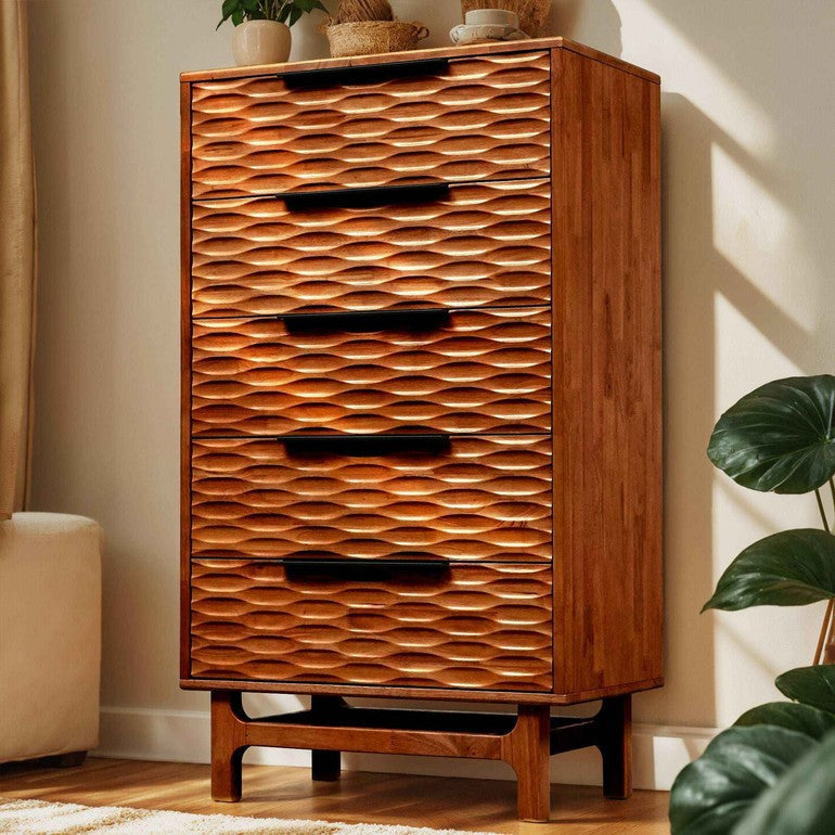 Elara Solid Wood Dresser with 5 Drawers Megsu