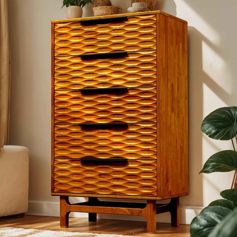 Elara Solid Wood Dresser with 5 Drawers Megsu