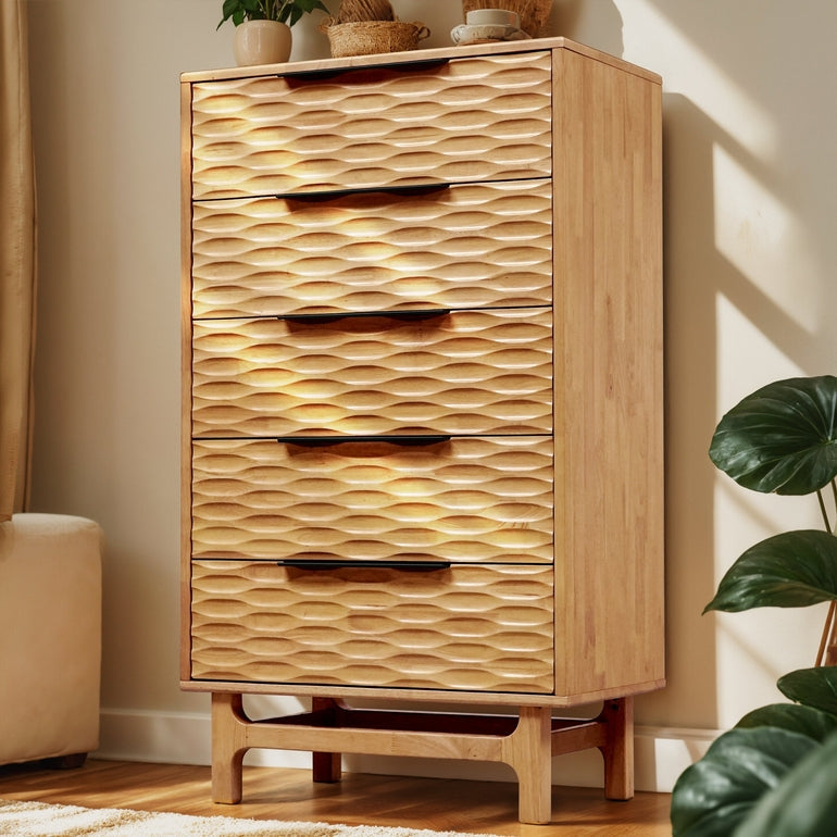 Elara Solid Wood Dresser with 5 Drawers Megsu