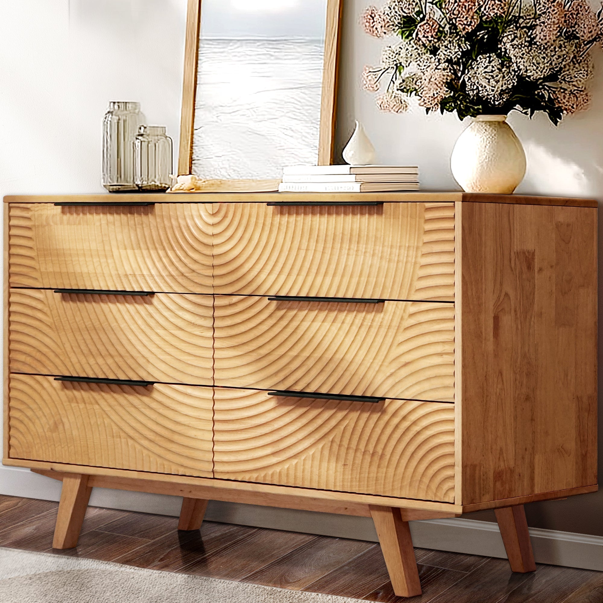 Harmony Solid Wood Dresser with 6 Drawers Megsu
