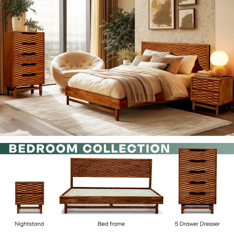 Elara Solid Wood Dresser with 5 Drawers Megsu
