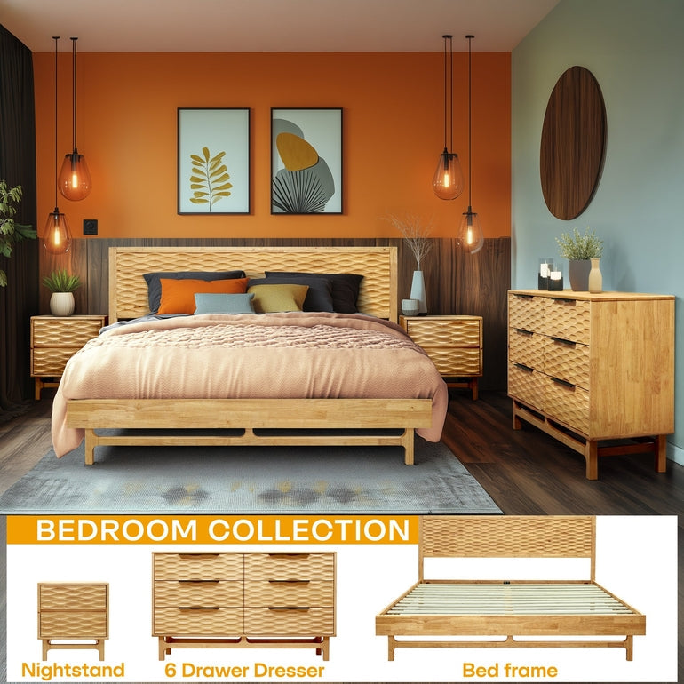 Elara Solid Wood Dresser with 6 Drawers Megsu