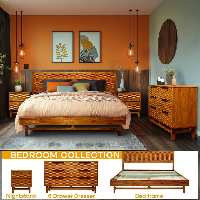 Elara Solid Wood Dresser with 6 Drawers Megsu