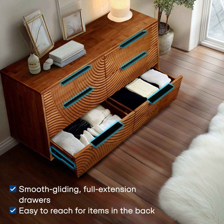 Harmony Solid Wood Dresser with 6 Drawers Megsu