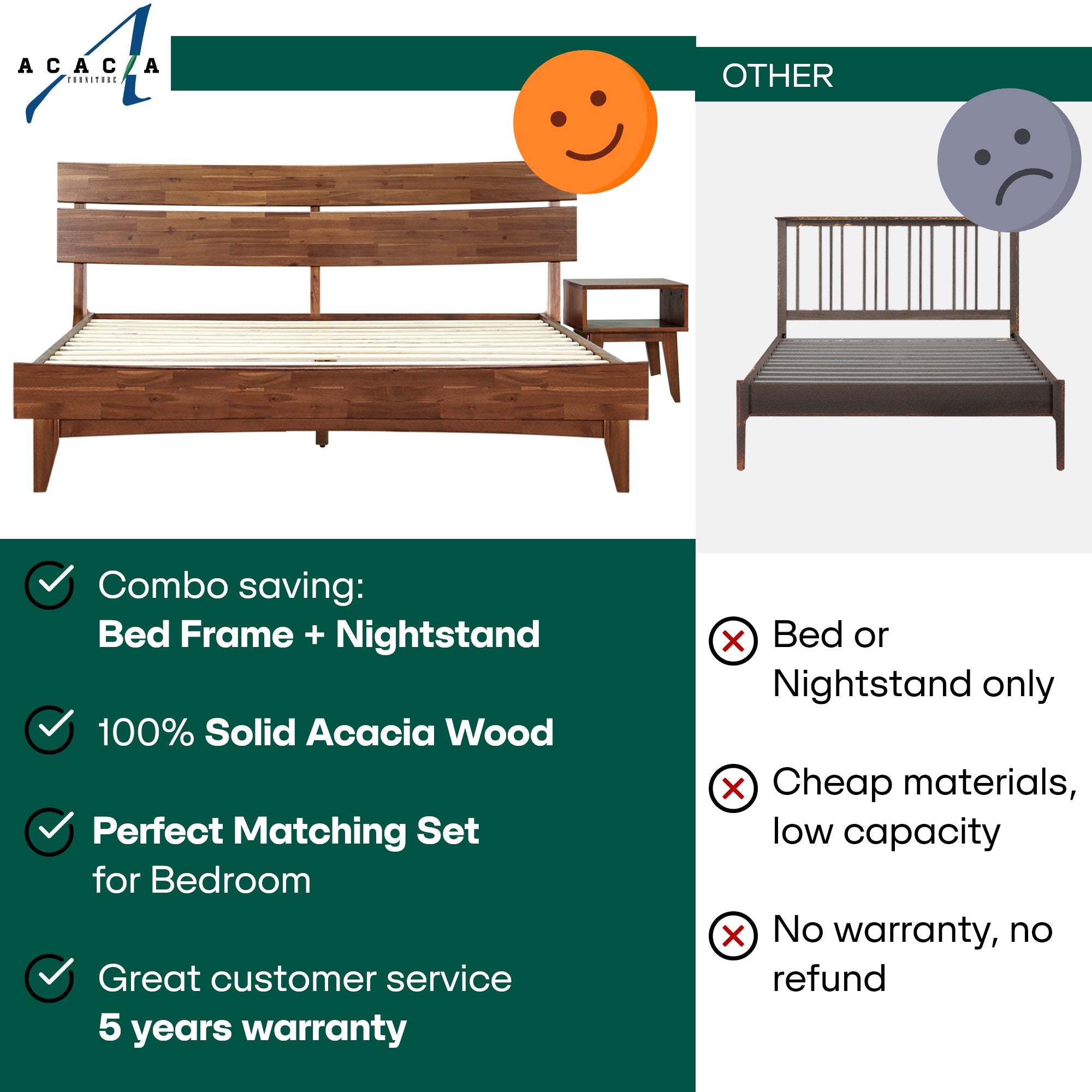 Aurora Solid Wood Bed Frame Megsu