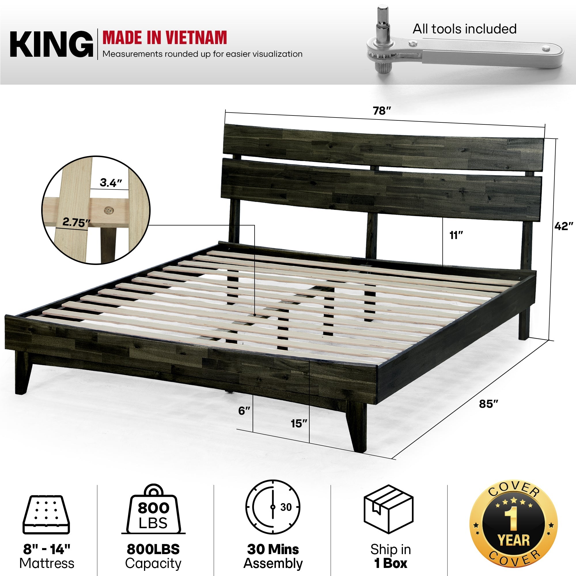 Aurora Solid Wood Bed Frame Megsu