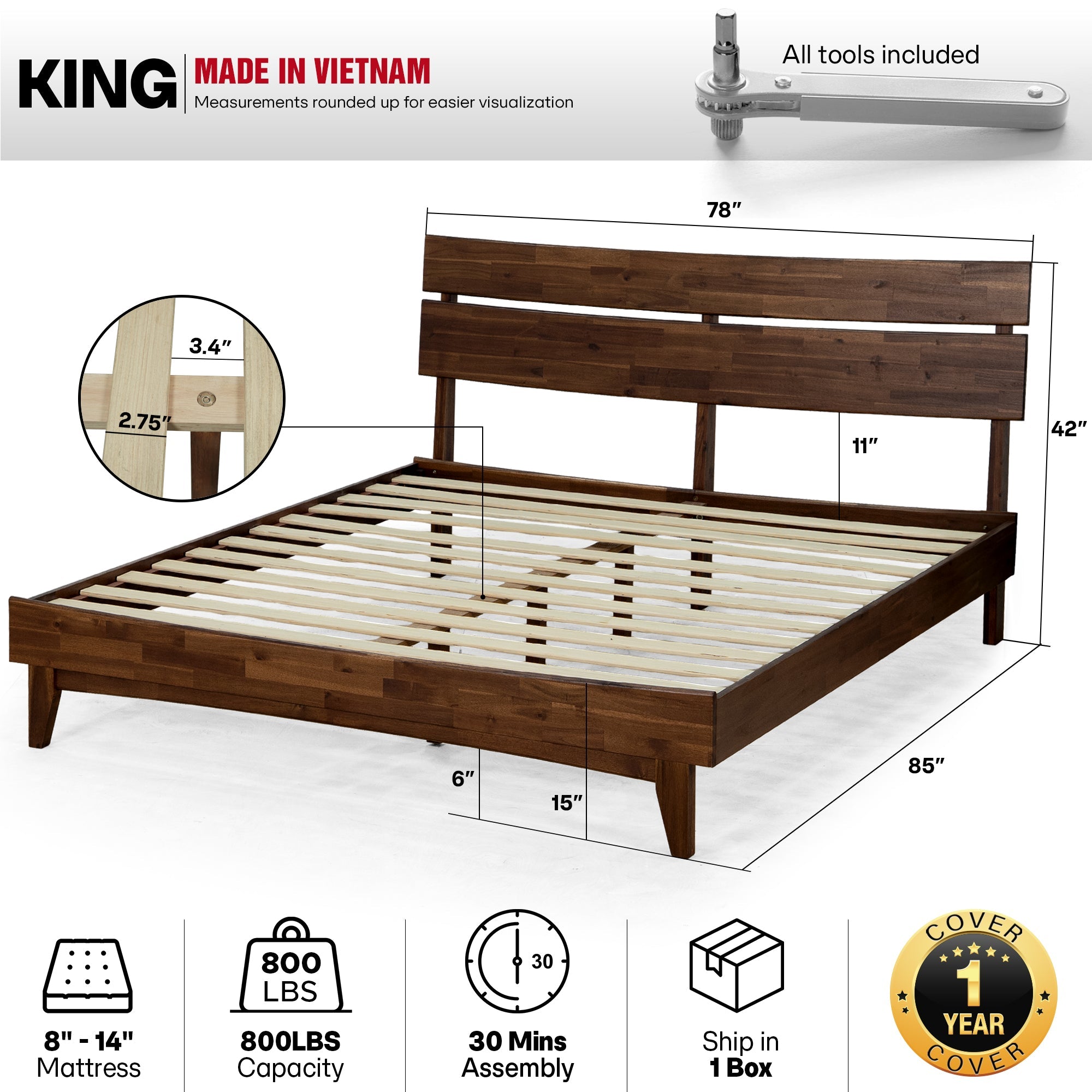 Aurora Solid Wood Bed Frame Megsu