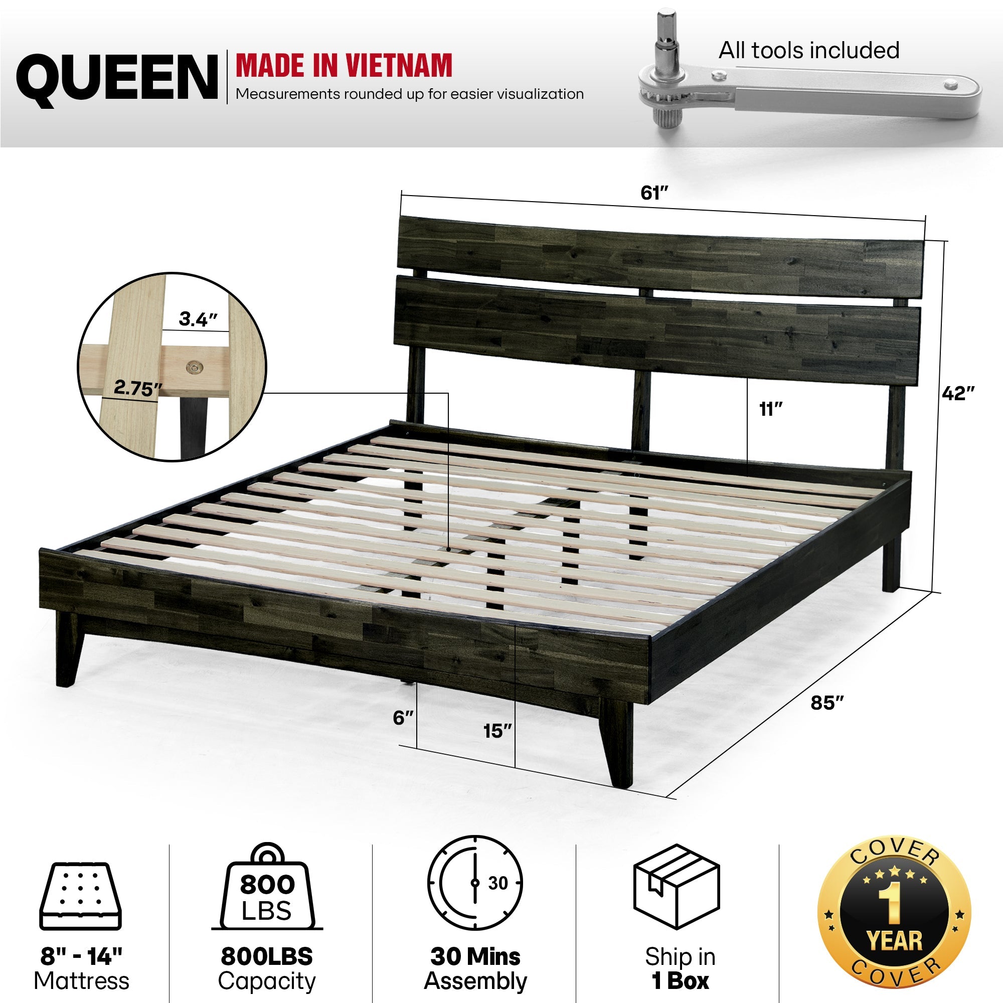 Aurora Solid Wood Bed Frame Megsu