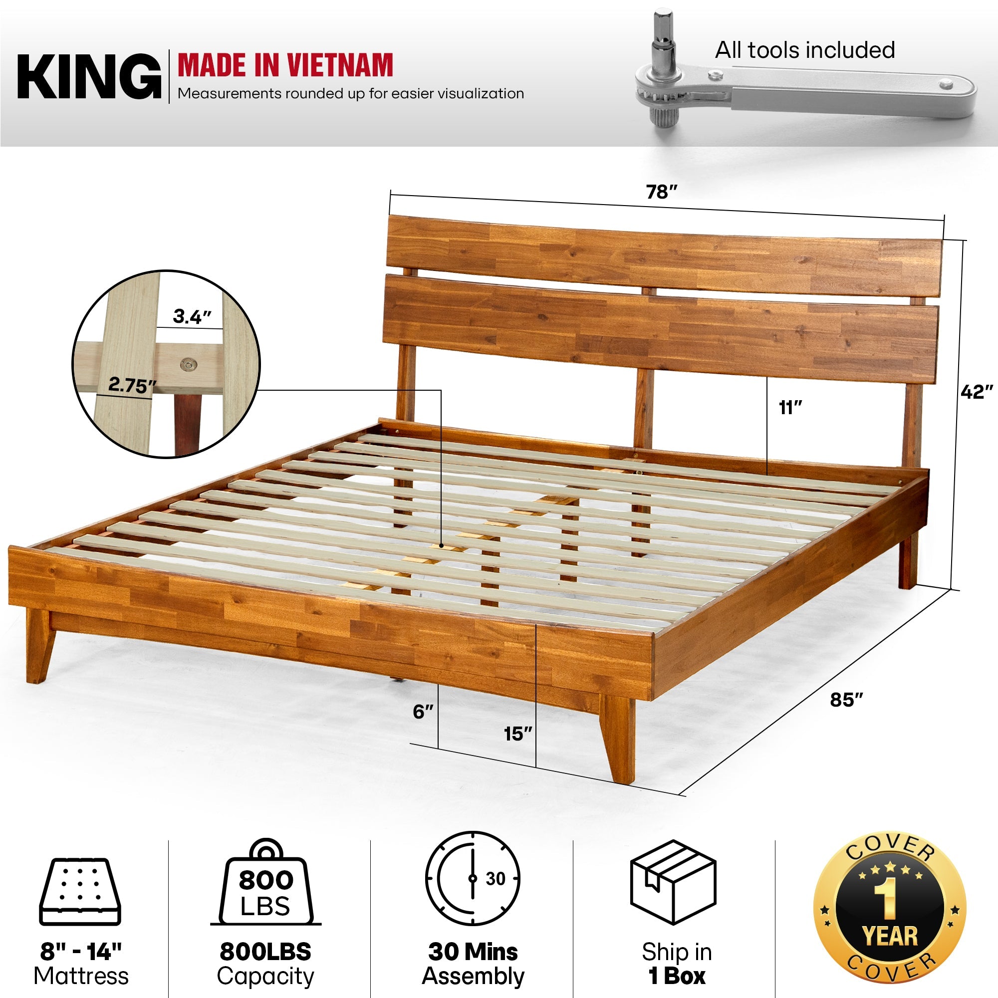 Aurora Solid Wood Bed Frame Megsu