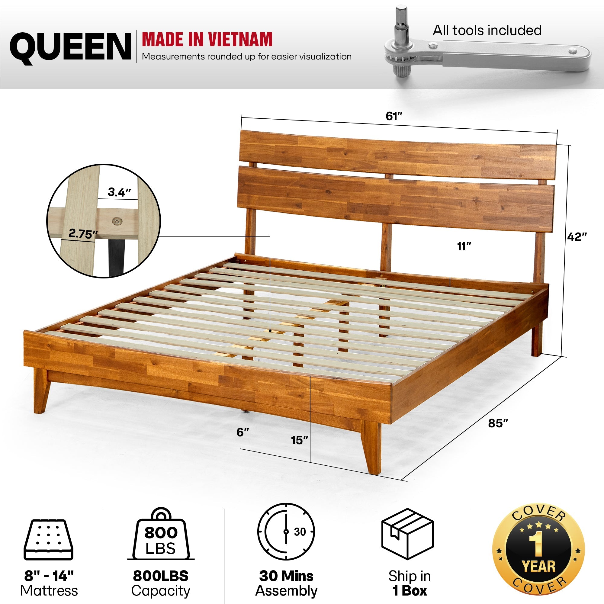 Aurora Solid Wood Bed Frame Megsu
