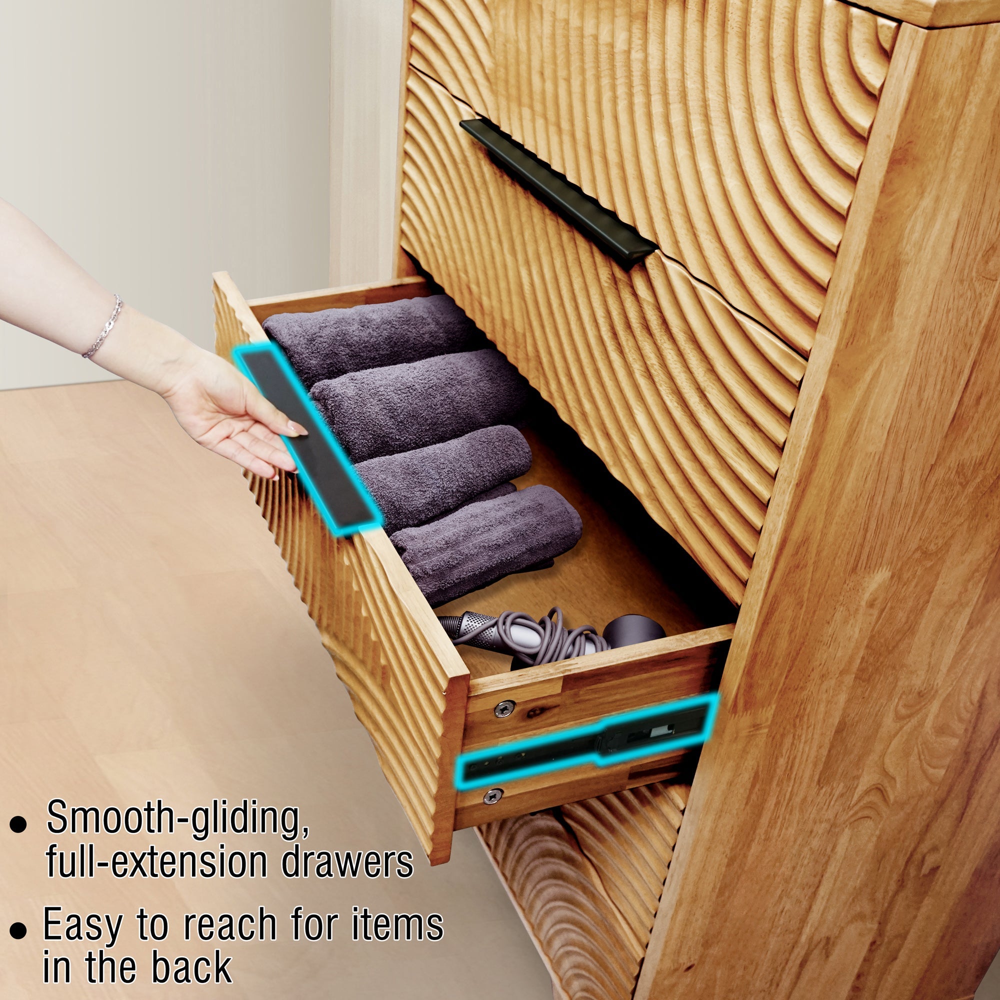 Harmony Solid Wood Dresser with 5 Drawers Megsu