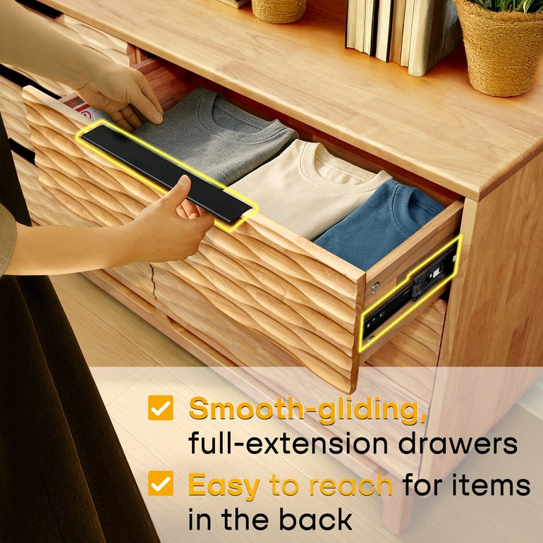 Elara Solid Wood Dresser with 6 Drawers Megsu