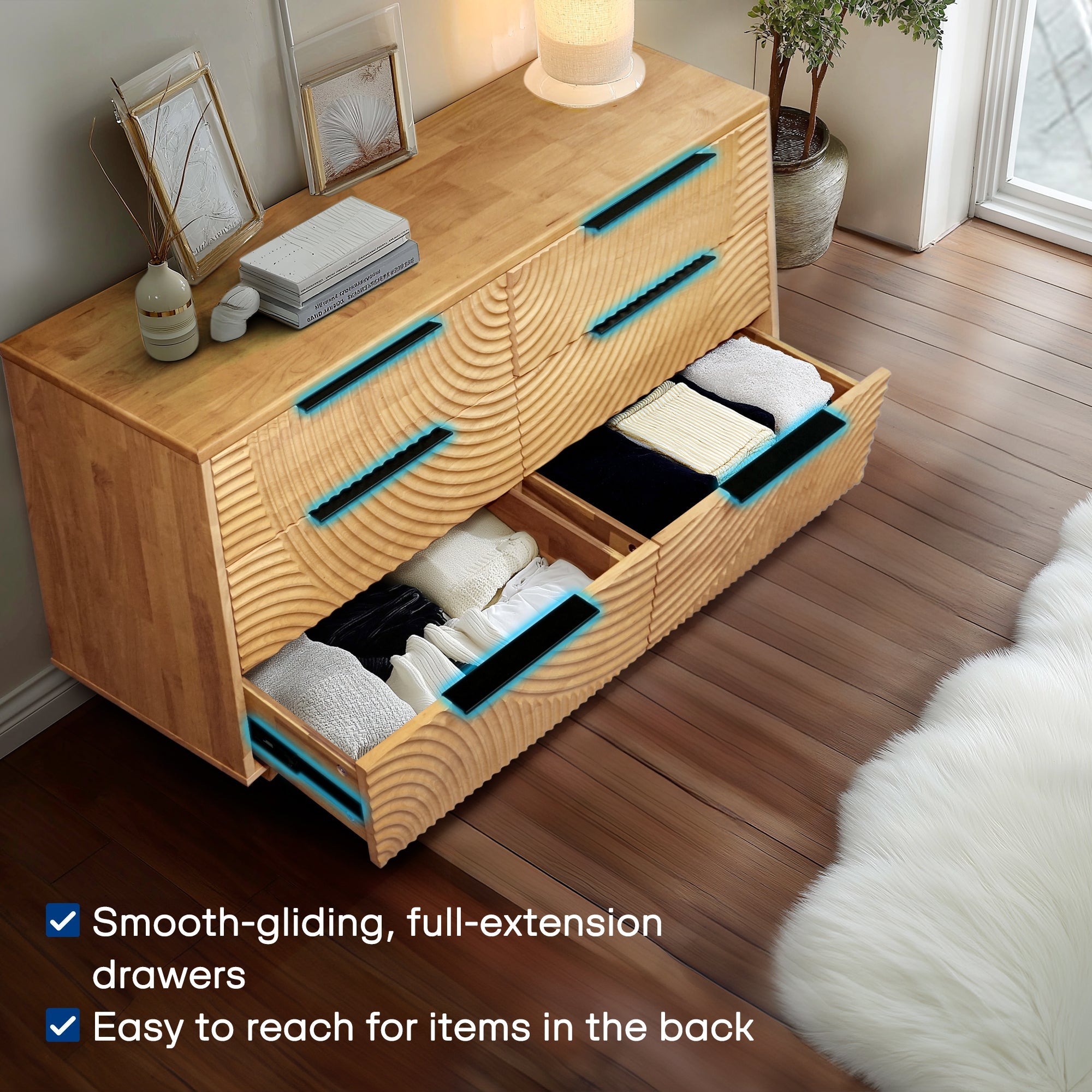 Harmony Solid Wood Dresser with 6 Drawers Megsu