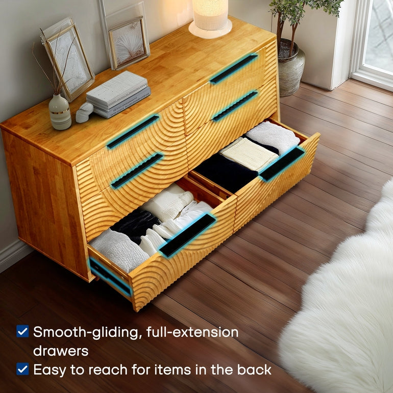 Harmony Solid Wood Dresser with 6 Drawers Megsu