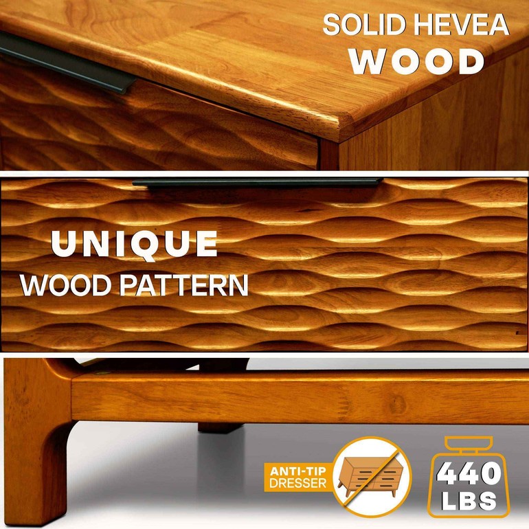 Elara Solid Wood Dresser with 5 Drawers Megsu