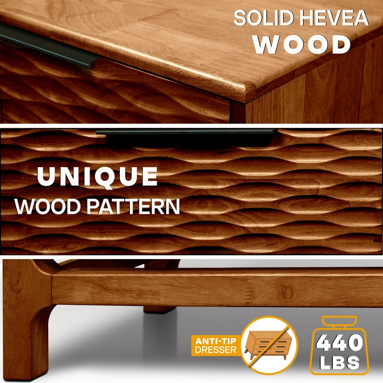 Elara Solid Wood Dresser with 5 Drawers Megsu