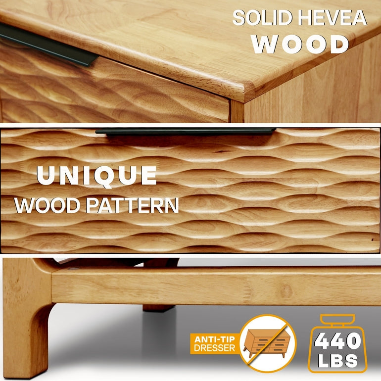 Elara Solid Wood Dresser with 5 Drawers Megsu