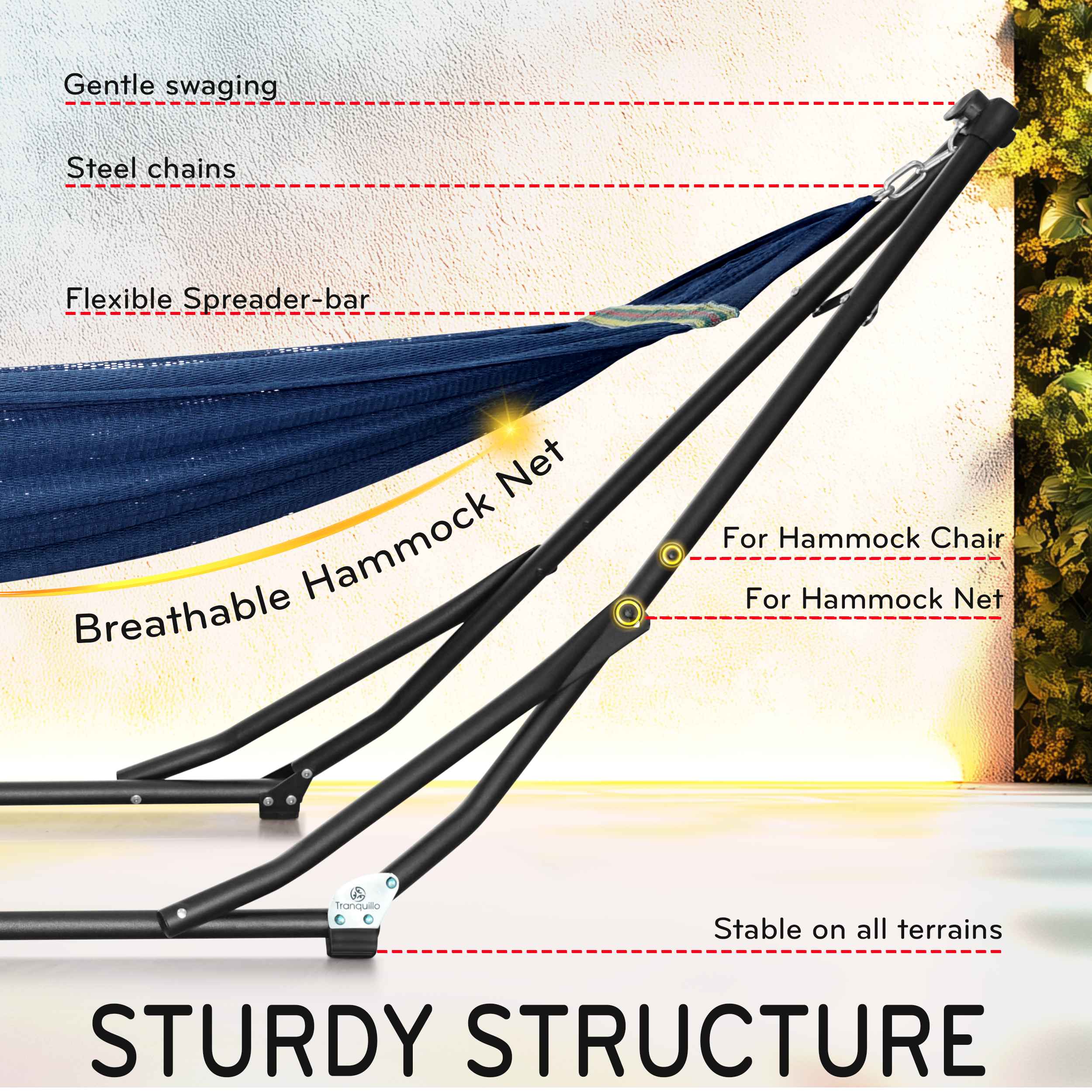 Tranquillo UniGen Transforming Hammock Stand for Ultimate Relaxation Megsu