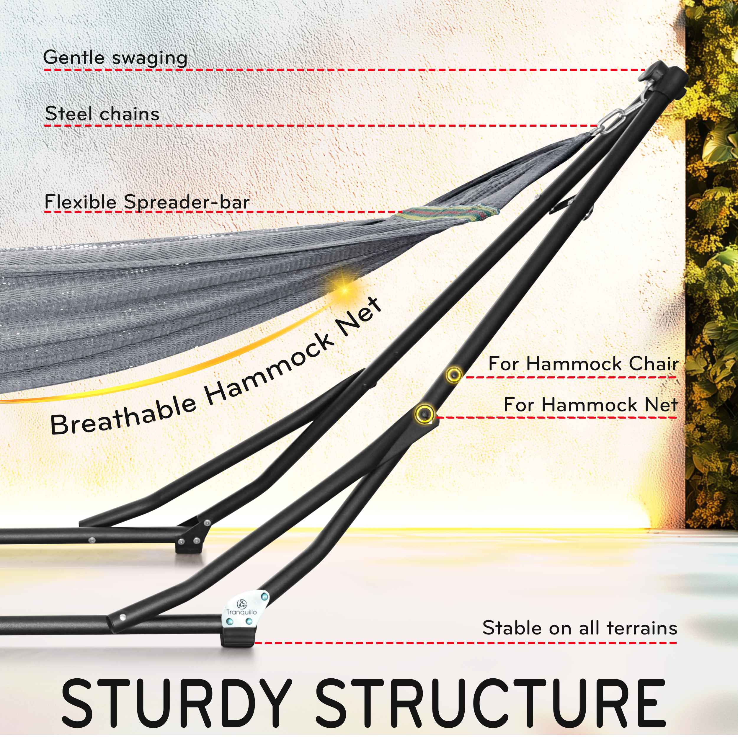 Tranquillo UniGen Transforming Hammock Stand for Ultimate Relaxation Megsu