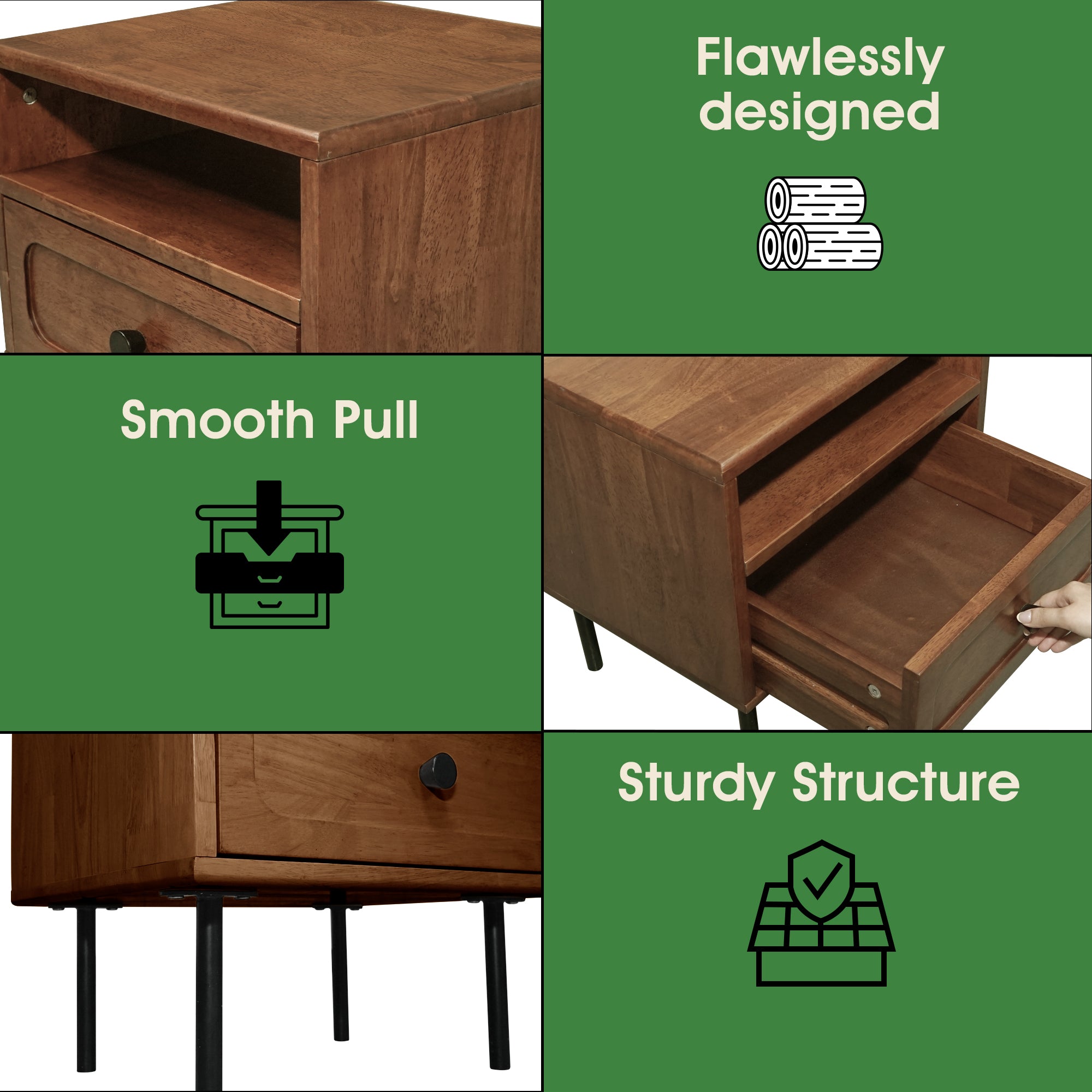 Savana Solid Wood Single-Drawer Nightstand Megsu