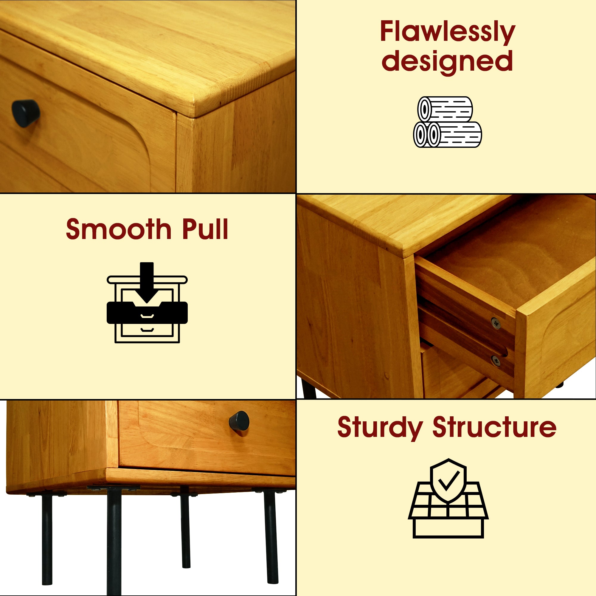 Savana Solid Wood 2-Drawer Nightstand Megsu