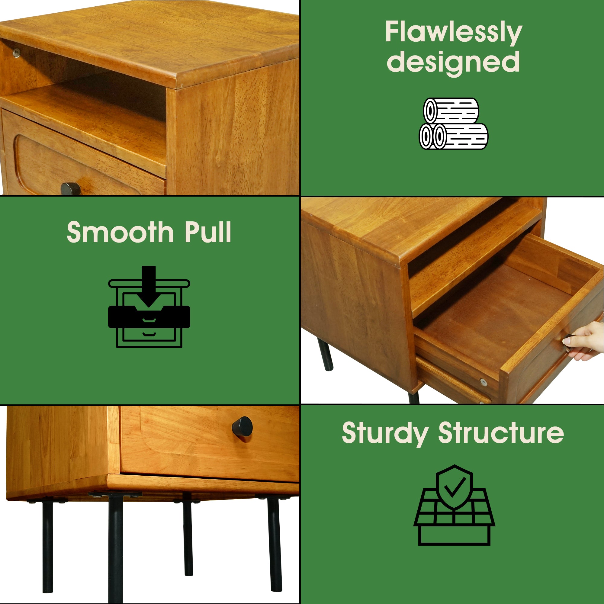 Savana Solid Wood Single-Drawer Nightstand Megsu