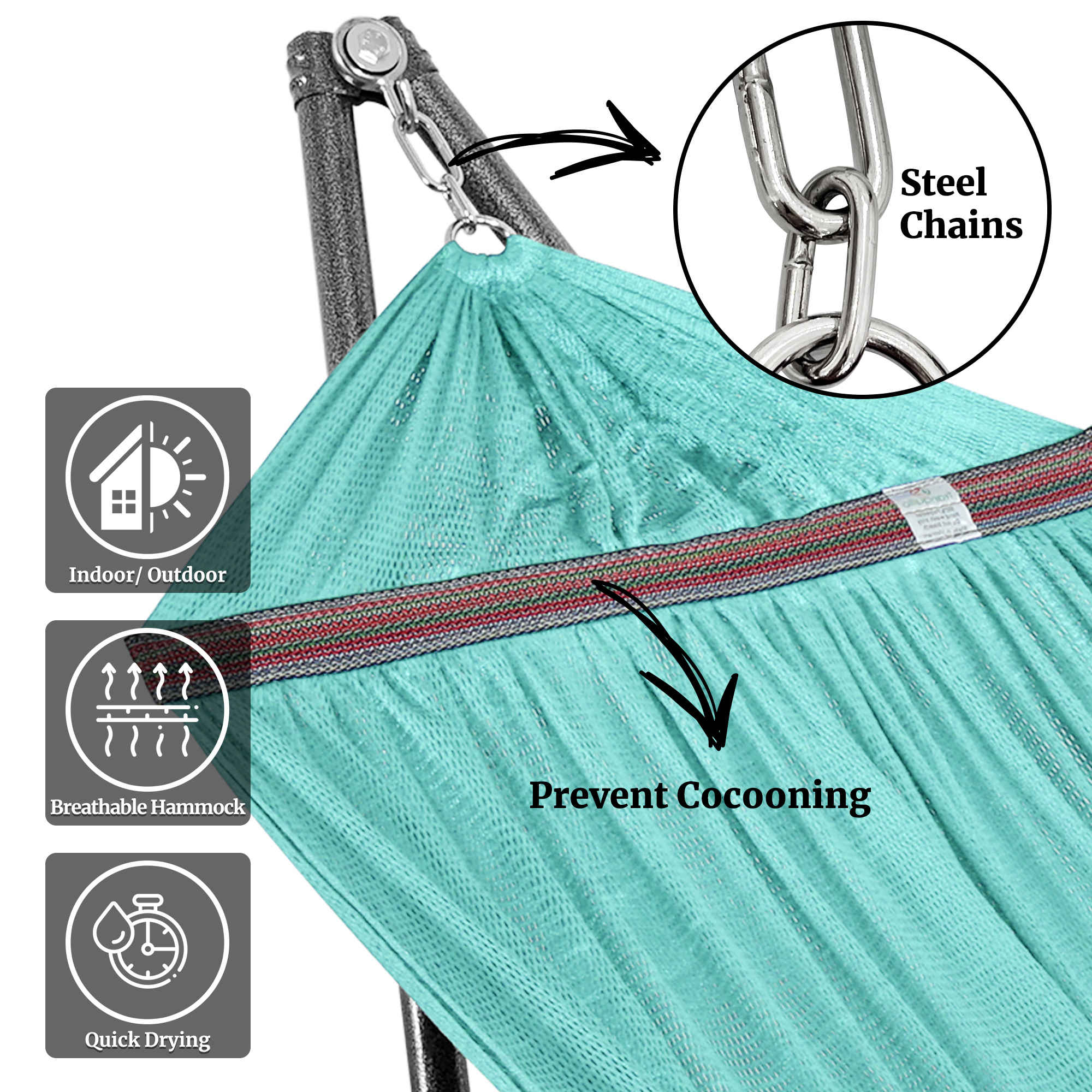 Tranquillo Universal Hammock with Medium Size Stands for Ultimate Relaxation - Ideal Universal Hammock Stands - Medium Size Megsu