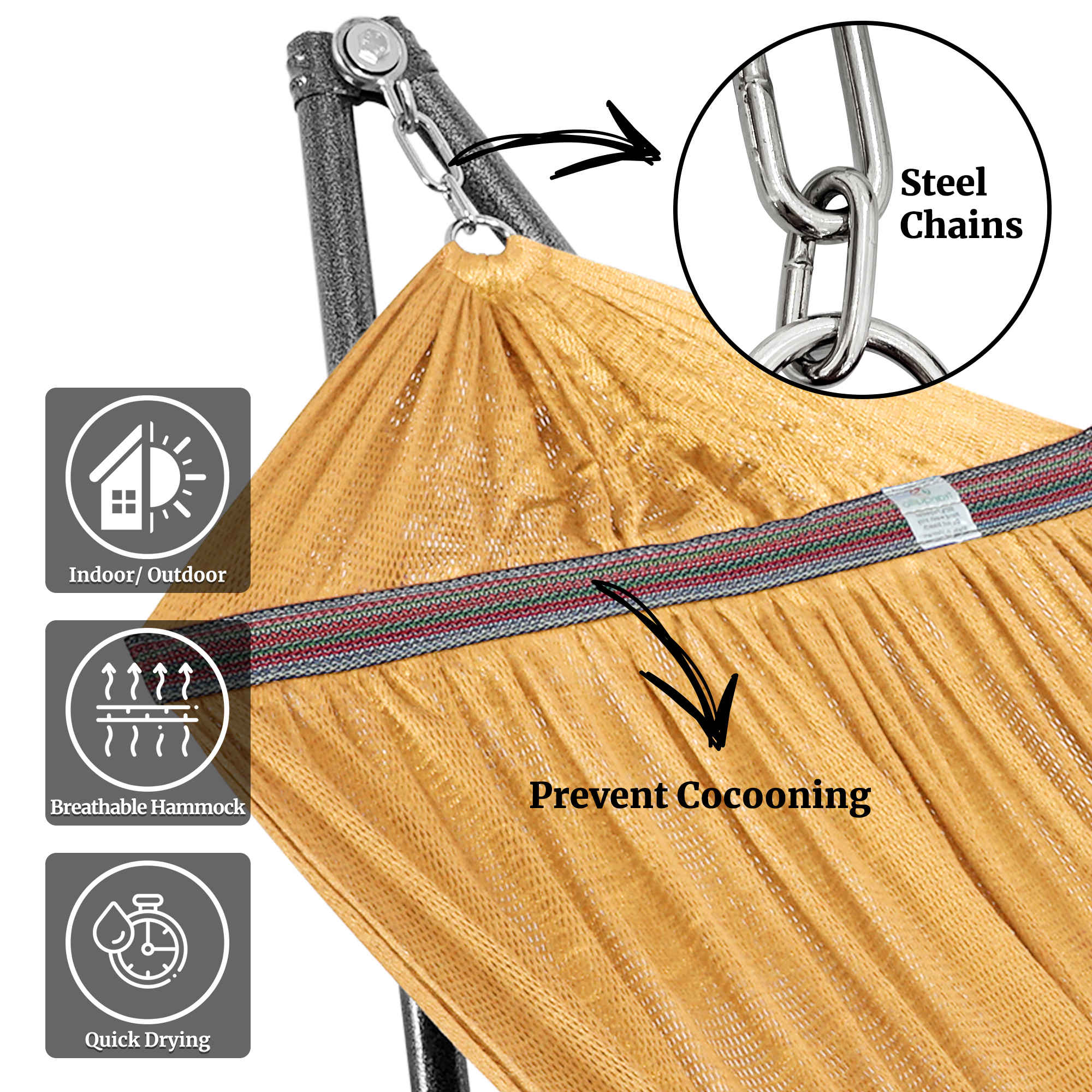Tranquillo Universal Hammock with Medium Size Stands for Ultimate Relaxation - Ideal Universal Hammock Stands - Medium Size Megsu