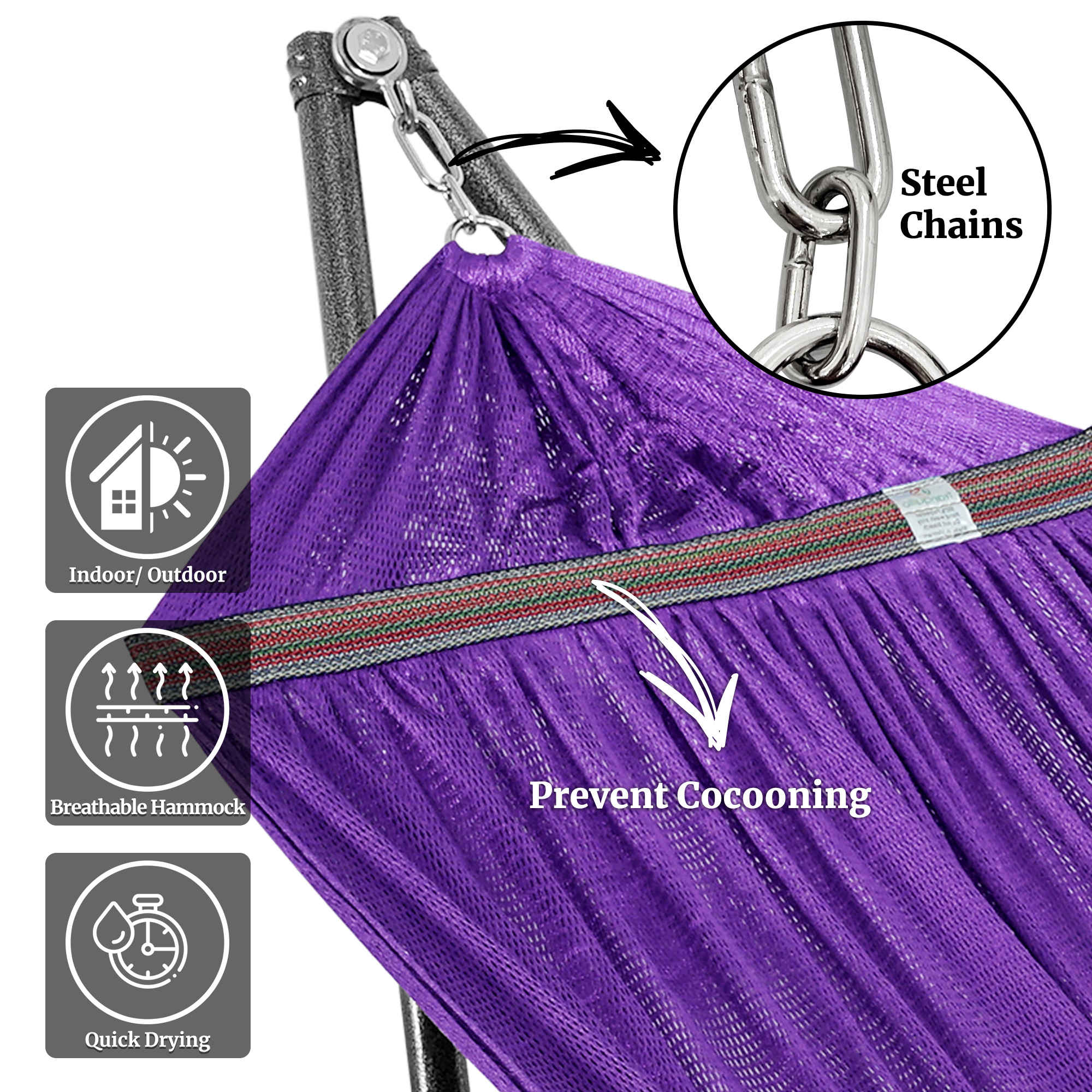 Tranquillo Universal Hammock with Medium Size Stands for Ultimate Relaxation - Ideal Universal Hammock Stands - Medium Size Megsu