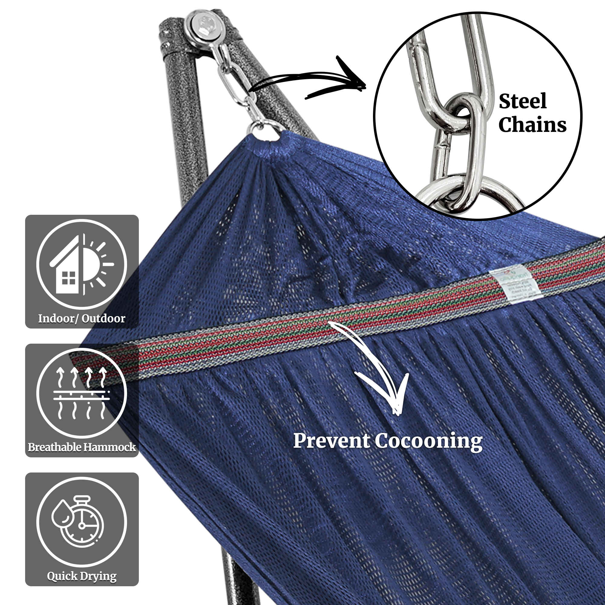 Tranquillo Universal Hammock with Medium Size Stands for Ultimate Relaxation - Ideal Universal Hammock Stands - Medium Size Megsu