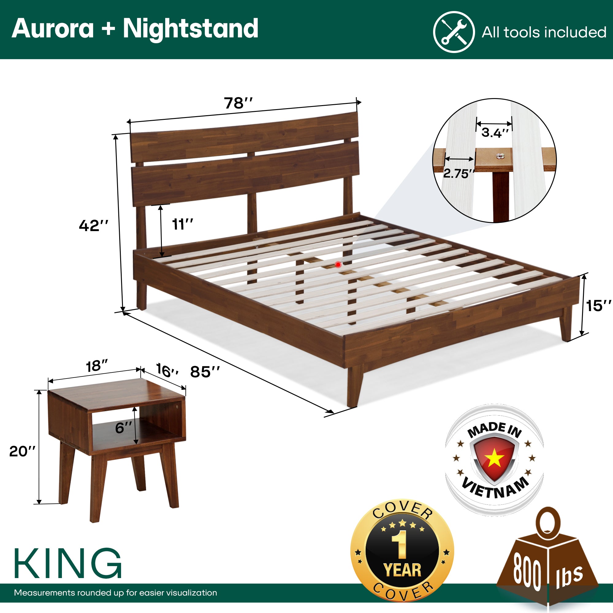 Aurora Solid Wood Bed Frame Megsu